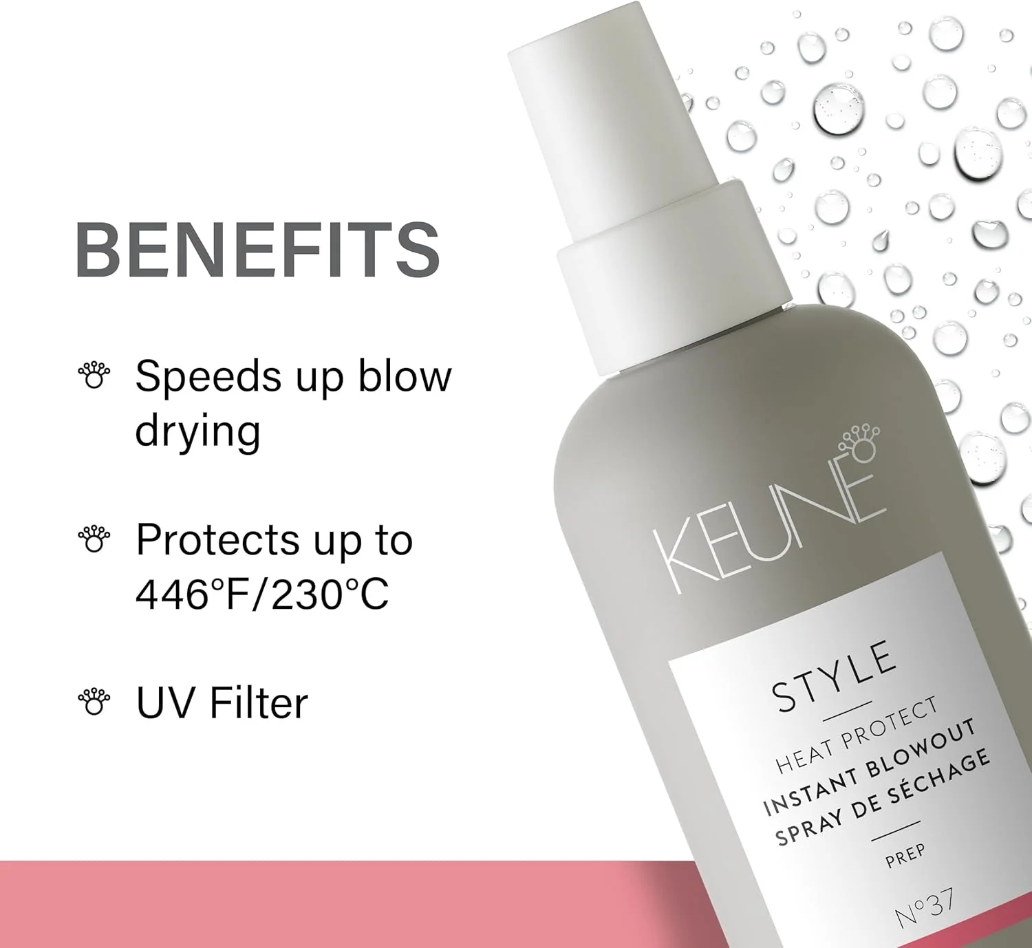 اسپری حالت دهنده فوری Keune Style، محافظ حرارت و افزایش دهنده سرعت خشک کردن مو برای انواع مو، 200 میلی لیتر