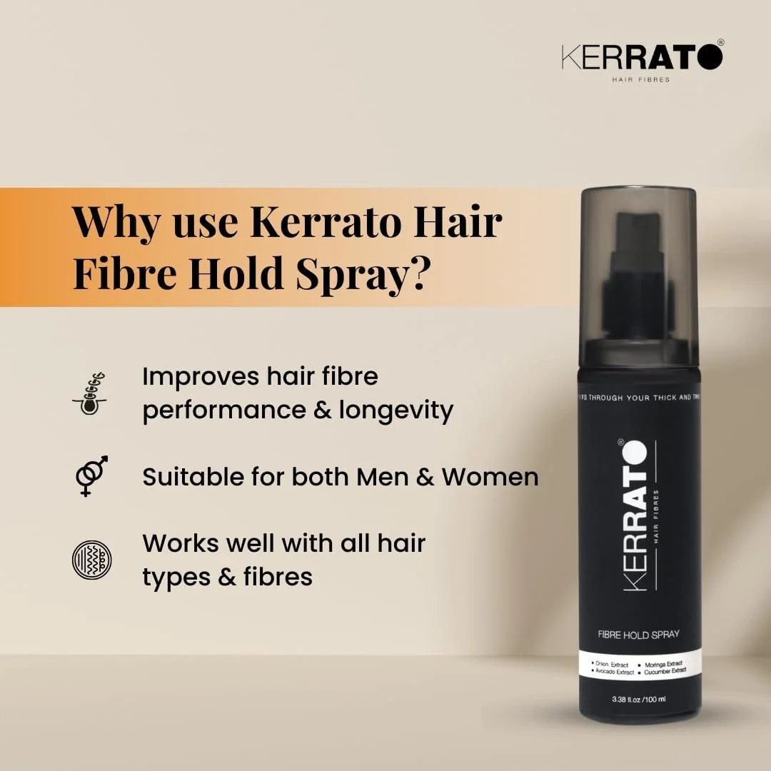 اسپری تثبیت کننده فیبر مو کراتو، مناسب برای آقایان و بانوان | مقاوم در برابر آب | ظاهری طبیعی | ماندگاری طولانی برای فیبرهای مو | مناسب برای انواع فیبرهای سازنده مو (100 میلی لیتر)