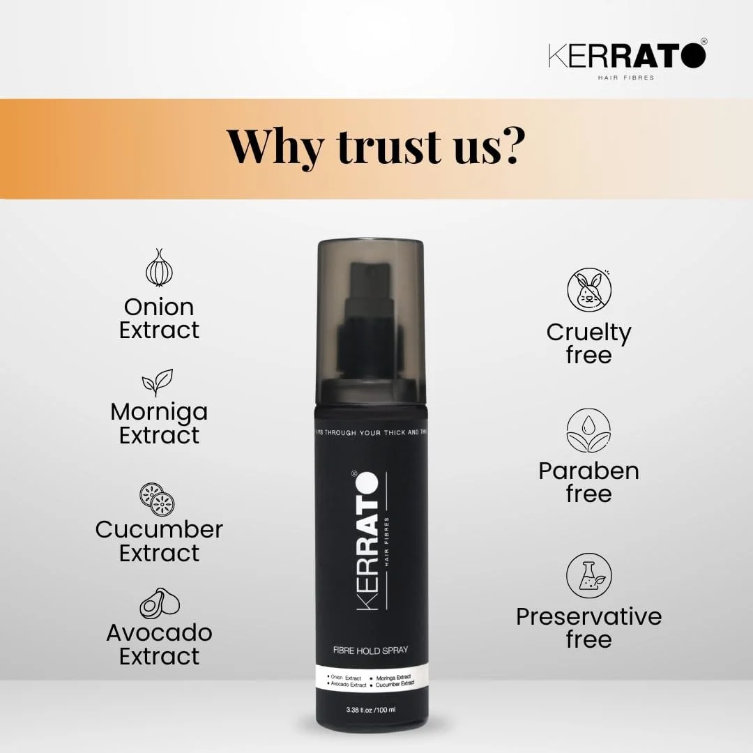 اسپری تثبیت کننده فیبر مو کراتو، مناسب برای آقایان و بانوان | مقاوم در برابر آب | ظاهری طبیعی | ماندگاری طولانی برای فیبرهای مو | مناسب برای انواع فیبرهای سازنده مو (100 میلی لیتر)