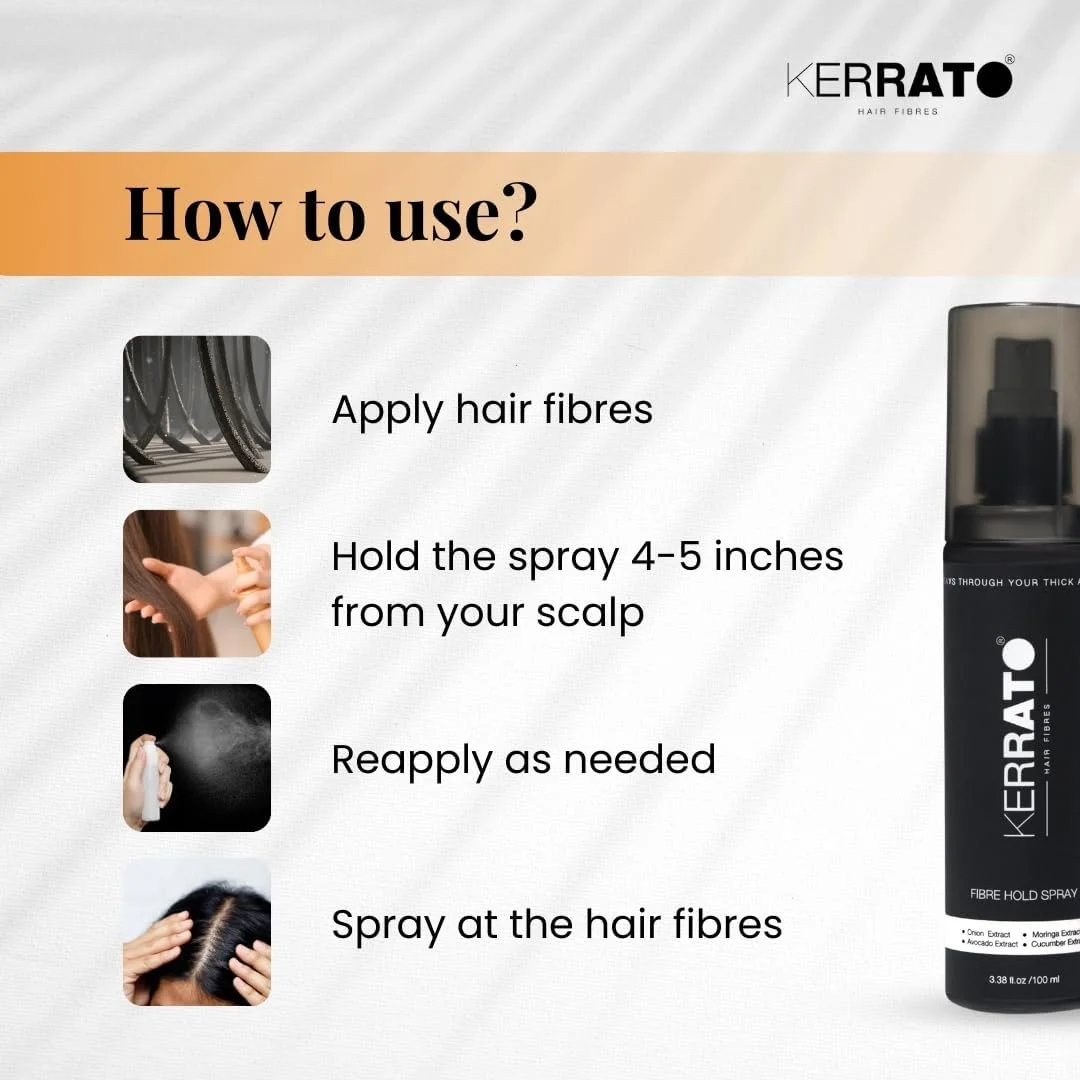 اسپری تثبیت کننده فیبر مو کراتو، مناسب برای آقایان و بانوان | مقاوم در برابر آب | ظاهری طبیعی | ماندگاری طولانی برای فیبرهای مو | مناسب برای انواع فیبرهای سازنده مو (100 میلی لیتر)