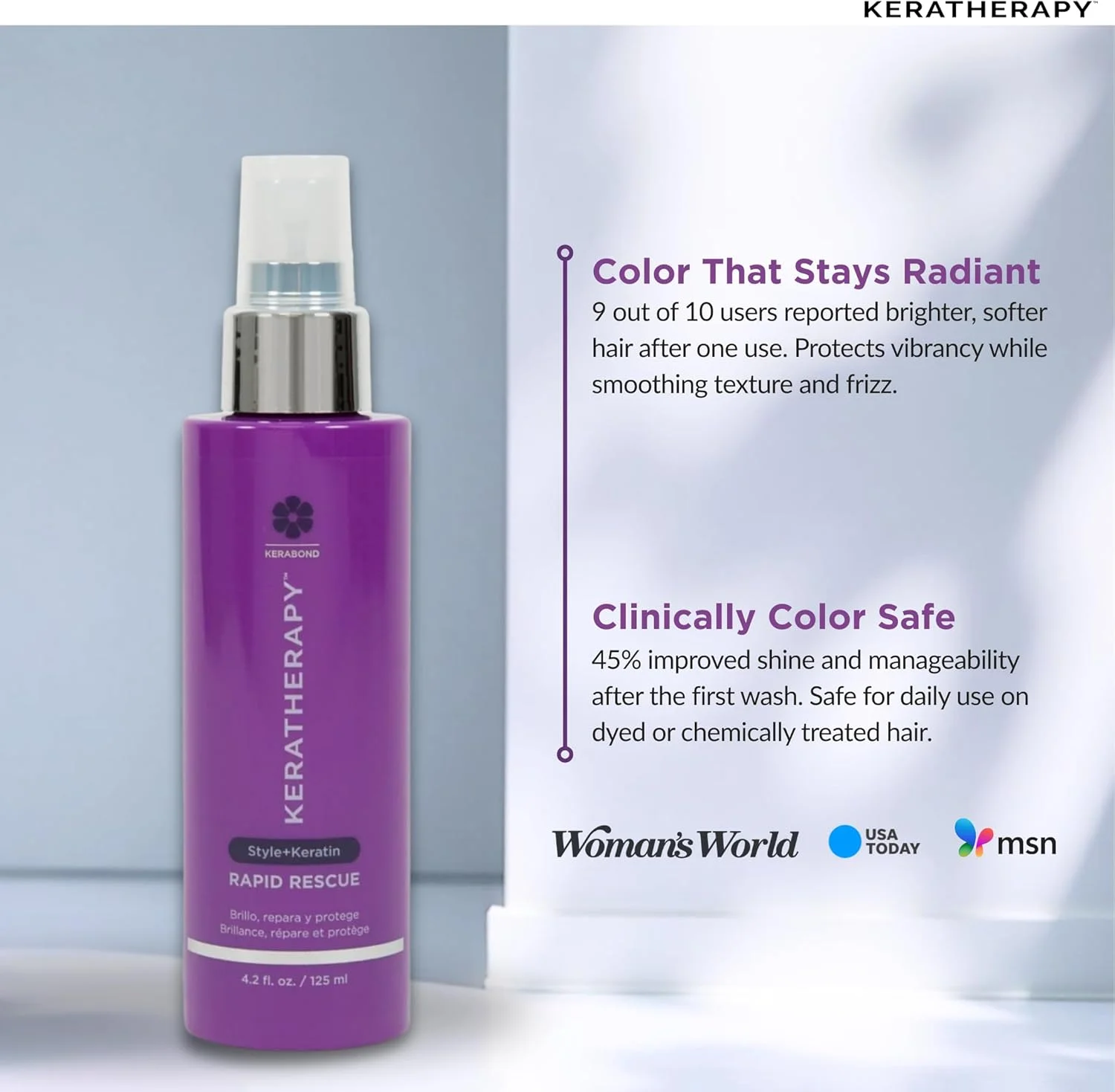 اسپری براق کننده مو کراتراپی مدل Keratin Infused Rapid Rescue، محافظت حرارتی مو، 125 میلی لیتر