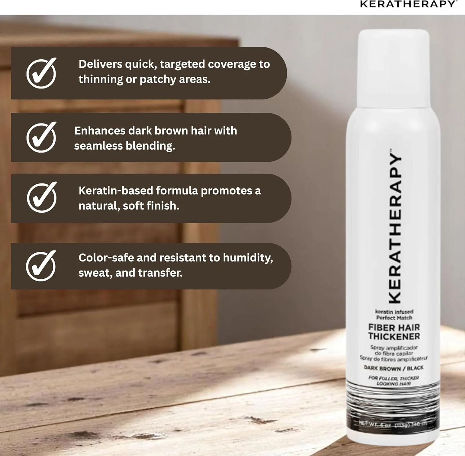 پودر پرپشت کننده مو حاوی کراتین کراتراپی، قهوه ای تیره تا مشکی، 113 گرم