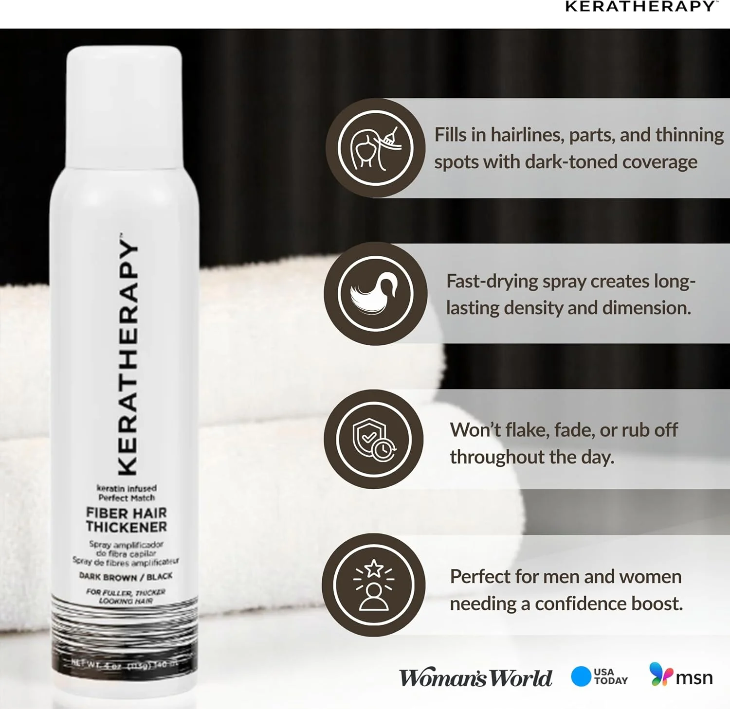 پودر پرپشت کننده مو حاوی کراتین کراتراپی، قهوه ای تیره تا مشکی، 113 گرم