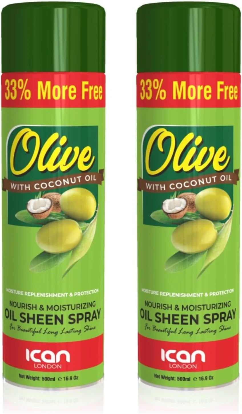 اسپری براق کننده و مرطوب کننده مو روغن زیتون آیکان لندن با روغن نارگیل، 2 عدد 500 میلی لیتر