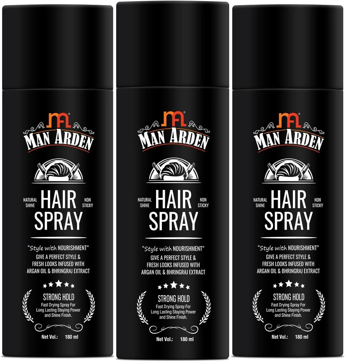 اسپری مو مردانه آردن - حالت دهنده قوی، حالت دهی همراه با تغذیه - روغن آرگان و برینگراج، 180 میلی لیتر بسته 3 عددی