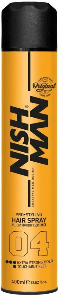 اسپری مو نیشمن 04 - نگهدارنده فوق العاده قوی 400 میلی لیتر - نگهدارنده قوی، درخشش طبیعی و حجم دهنده برای انواع مو - حالت دهی بافت دار با اسپری موی ماندگار