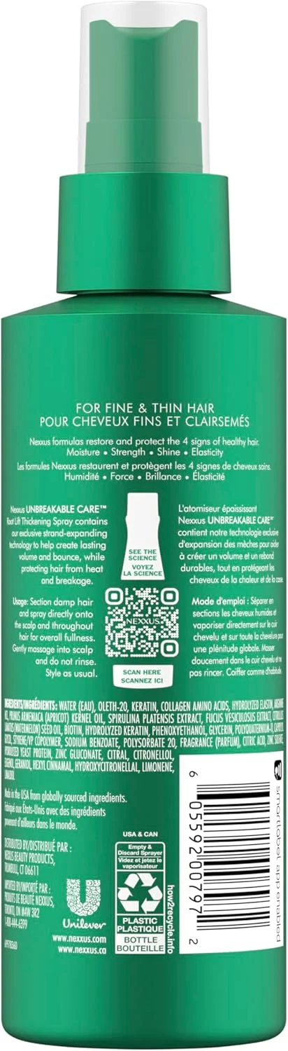 اسپری حجم دهنده و تقویت کننده ریشه مو نکسوس سری Unbreakable Care حاوی کراتین، کلاژن و بیوتین مناسب موهای نازک و کم حجم 177 میلی لیتر