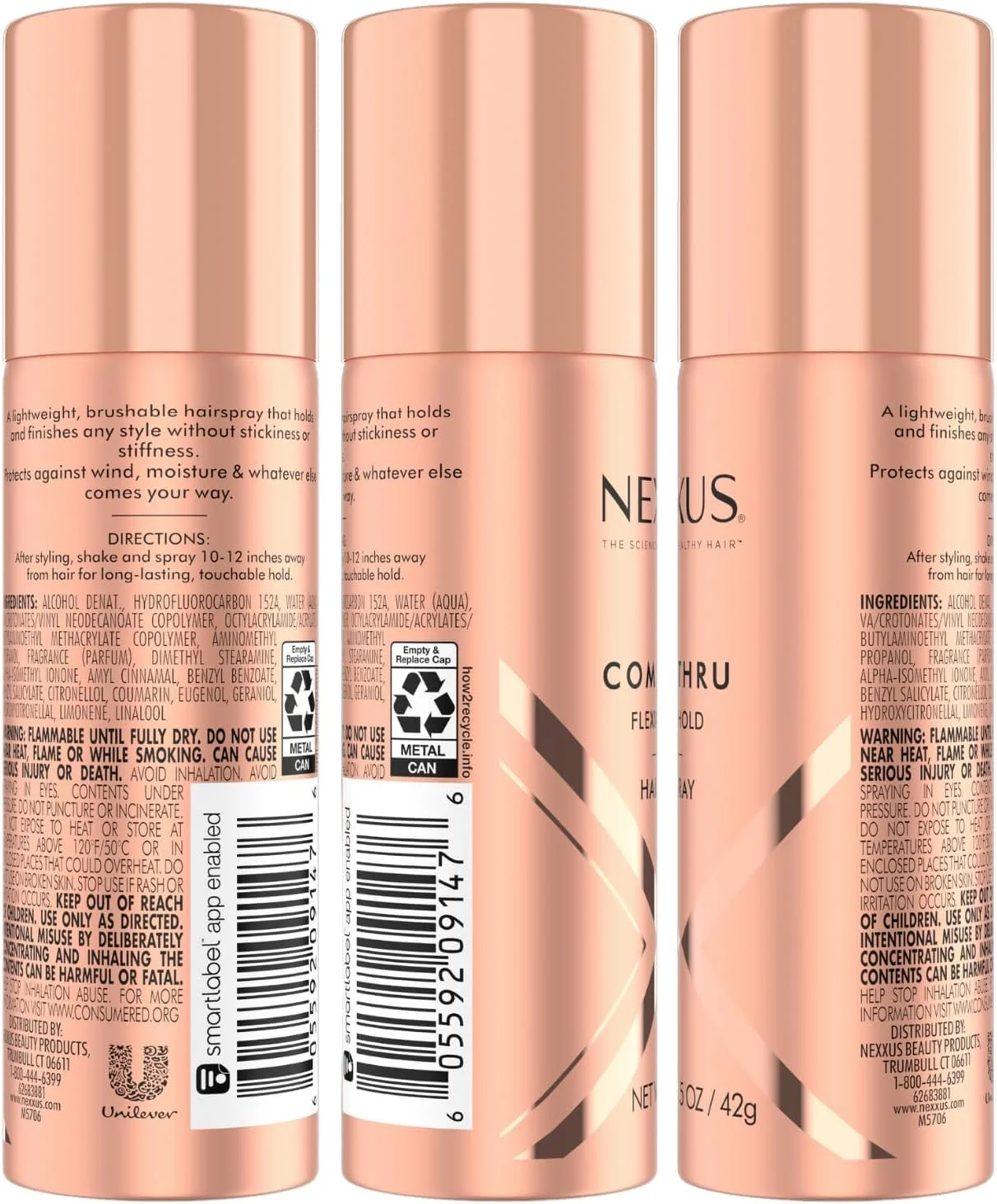 اسپری مو مسافرتی Nexxus، با قابلیت شانه زدن و نگهداری انعطاف پذیر، بسته 4 عددی – محافظت 72 ساعته در برابر رطوبت، کنترل وز مو تا 48 ساعت، رایحه گل رز، 42 گرم در هر عدد