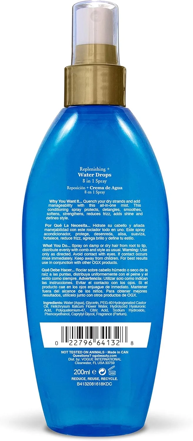 اسپری آبرسان و ترمیم کننده مو او جی ایکس مدل Water Drops 8-in-1، حجم 200 میلی لیتر اسپری آبرسان و ترمیم کننده مو او جی ایکس مدل Water Drops 8-in-1، حجم 200 میلی لیتر