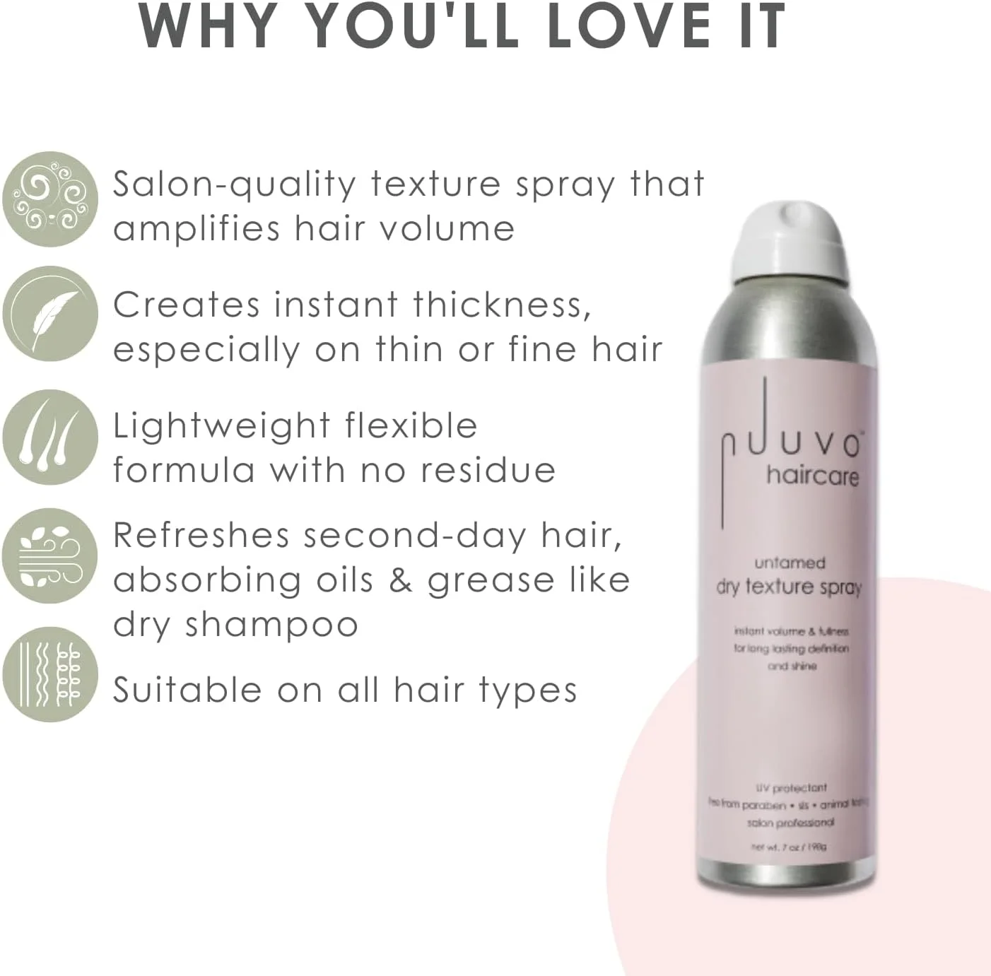 اسپری بافت دهنده مو خشک Nuuvo Haircare Untamed، اسپری حجم دهنده فوری ریشه برای بافت تکه تکه و موهای جذاب ماندگار، فرمول حرفه ای سالن - 207 میلی لیتر
