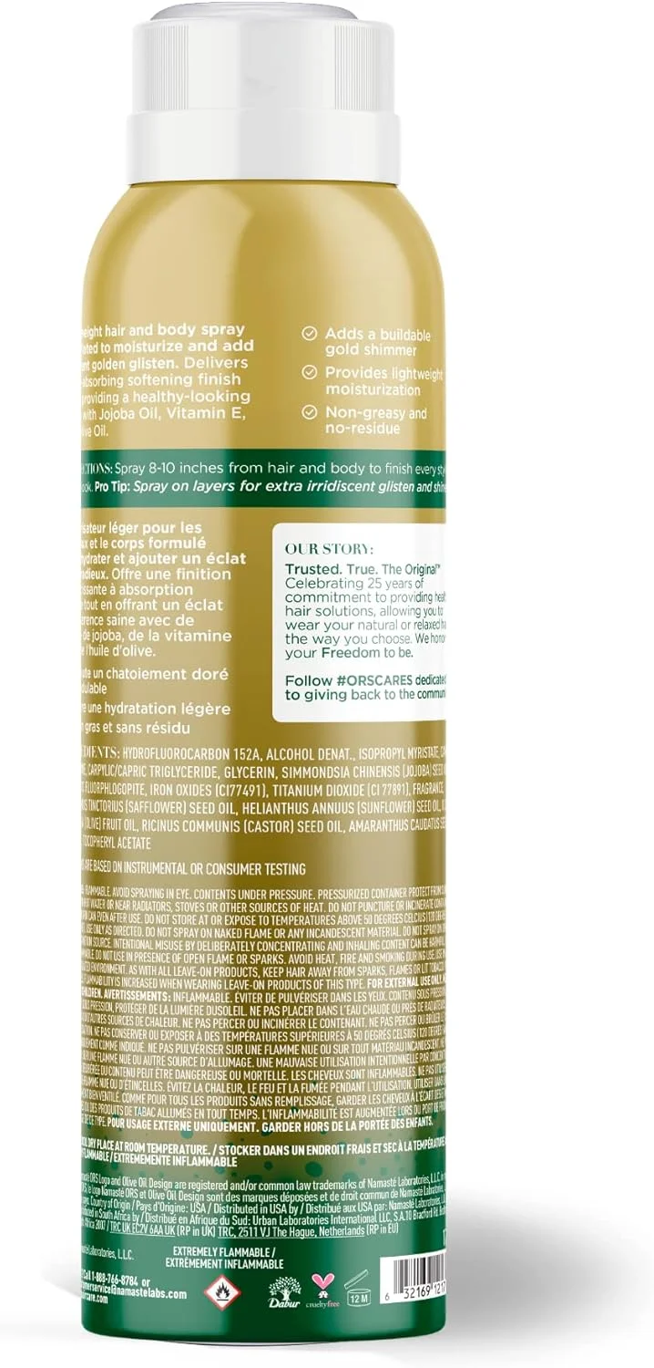 اسپری درخشان کننده مو و بدن حاوی روغن زیتون ORS مدل Style & Shine 24k Golden Glistening Spray با ذرات طلایی (148 میلی لیتر)