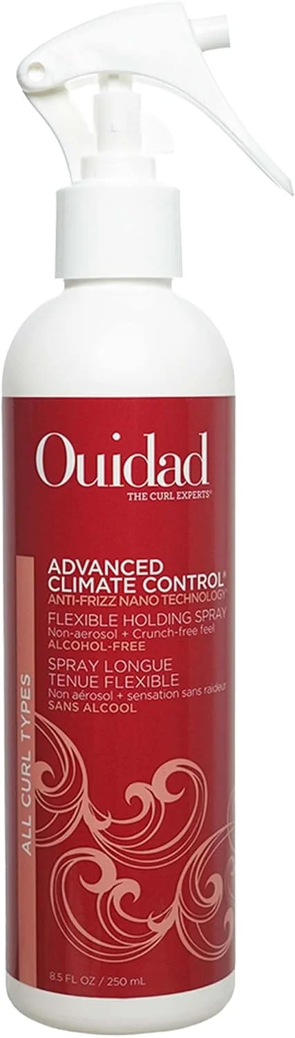 اسپری نگهدارنده موی فر Ouidad Advanced Climate Control، حجم 250 میلی لیتر، اسپری موی فر انعطاف پذیر برای فرهای حجیم و بدون وز، غنی شده با پرو ویتامین B5، بدون سولفات، پارابن و تست حیوانی