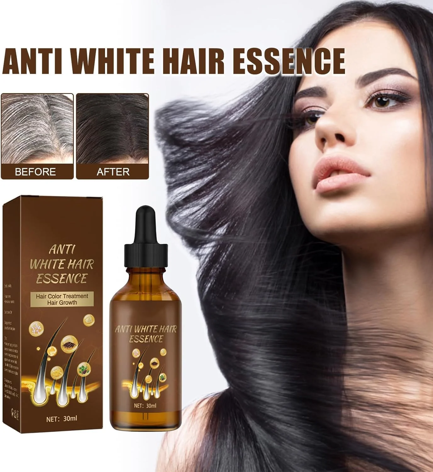 اسپری اسانس گیاهی معکوس کننده موهای سفید، اسپری مو اسانس گیاهی، اسپری مو اسانس گیاهی، اسپری نرم کننده مو مغذی طبیعی و ارگانیک (1 عدد)