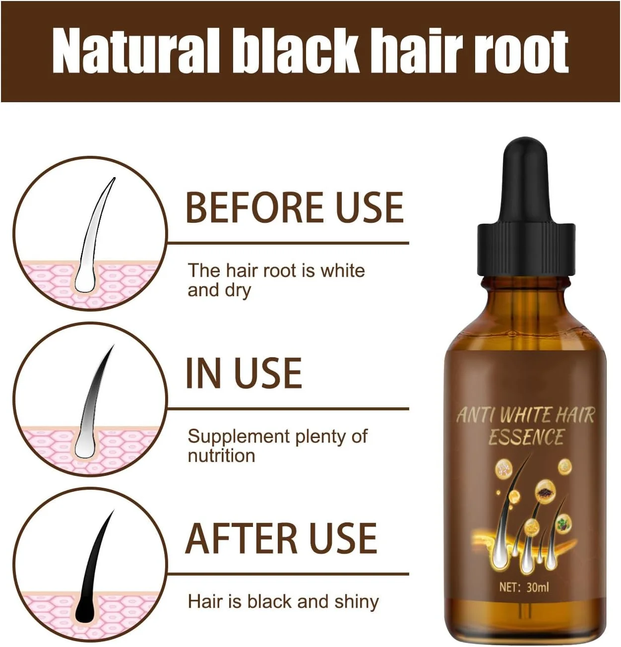 اسپری اسانس گیاهی معکوس کننده موهای سفید، اسپری مو اسانس گیاهی، اسپری مو اسانس گیاهی، اسپری نرم کننده مو مغذی طبیعی و ارگانیک (1 عدد)