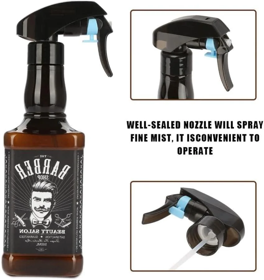 بطری اسپری آرایشگاهی 500 میلی لیتری، بطری اسپری پلاستیکی قابل استفاده مجدد با سر قابل تنظیم، آبپاش برای حالت دادن به مو، آرایشگر، استایلیست، سالن آرایش مو (قهوه ای)