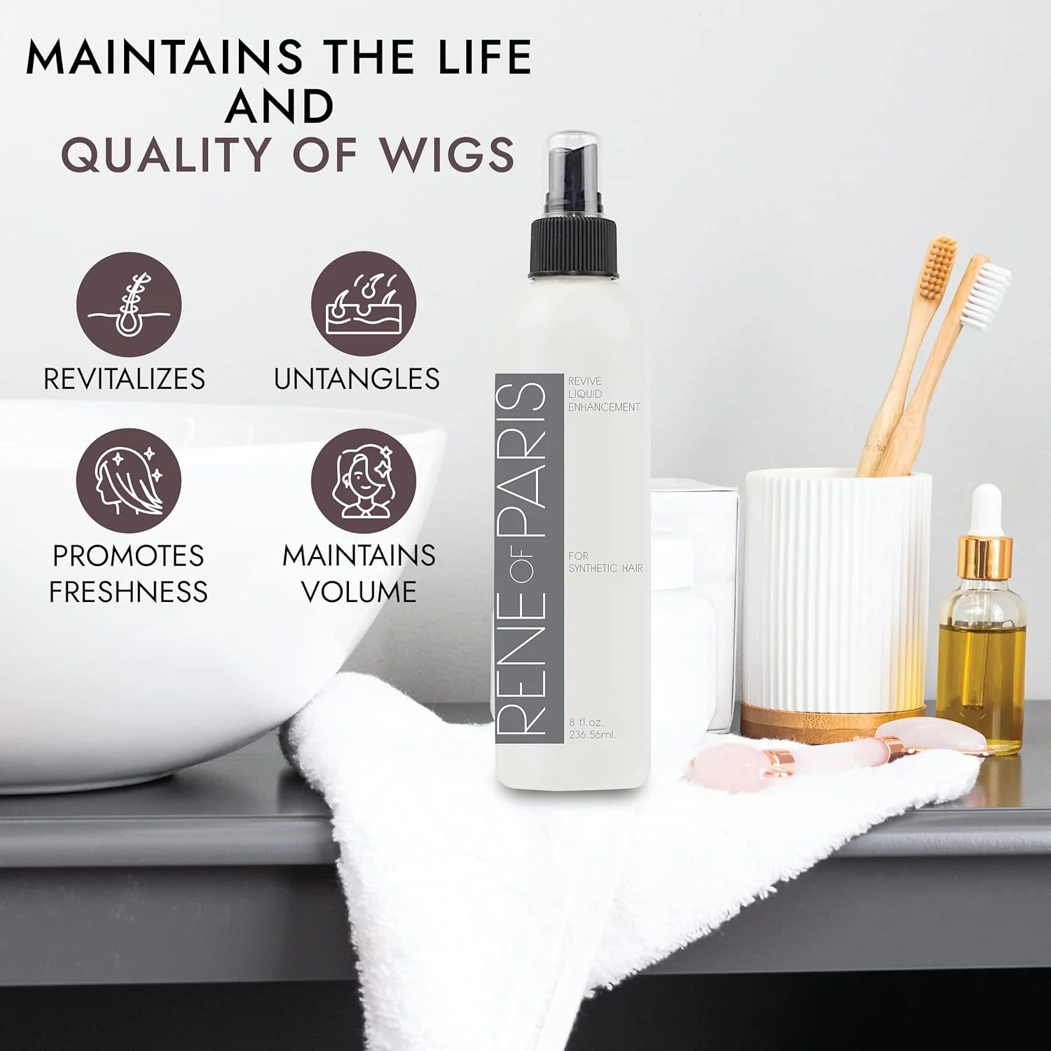 مایع احیا کننده موهای مصنوعی رنه آف پاریس، اسپری 236 میلی لیتری