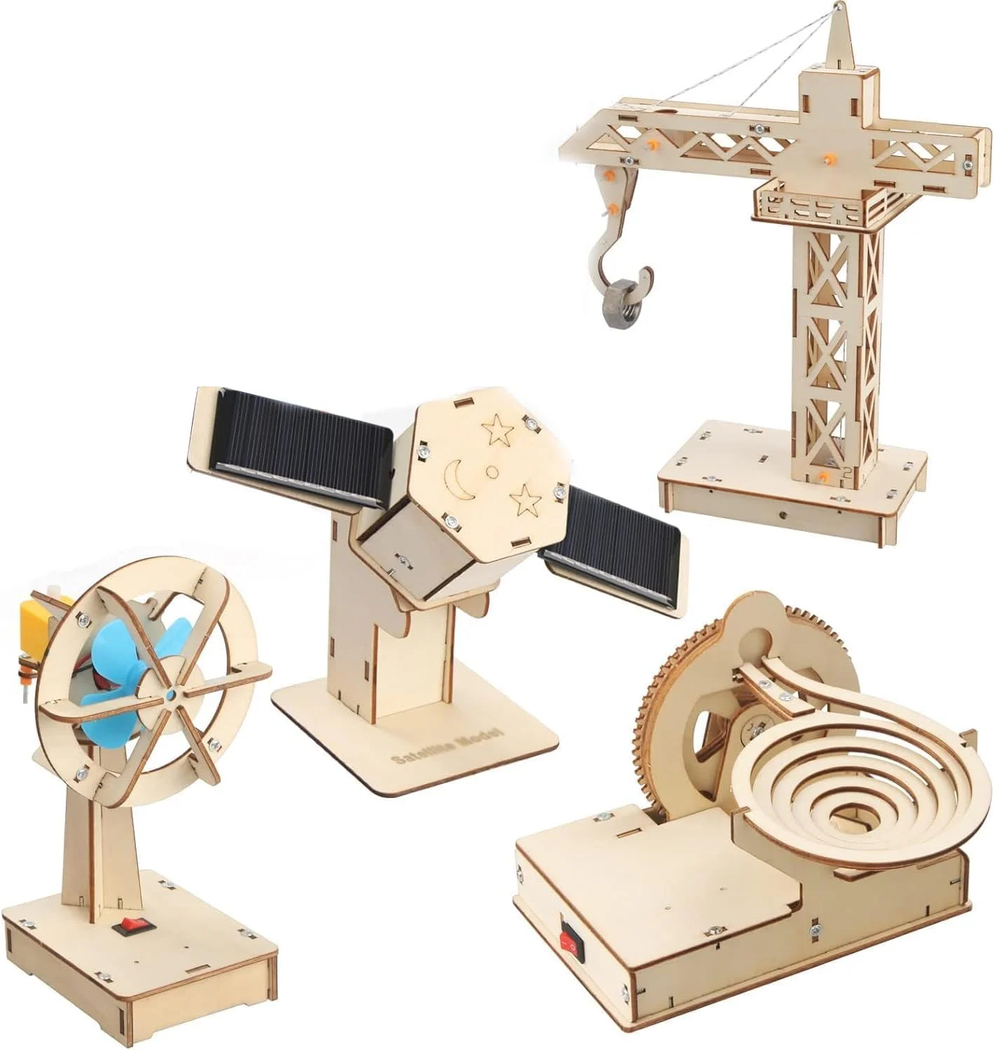 مجموعه 4 در 1 STEM آزون، پروژه های STEM برای کودکان 8 تا 12 سال، پازل های چوبی سه بعدی مونتاژی، اسباب بازی های ساختنی، کیت مدل کاردستی علمی آموزشی، هدیه برای پسران و دختران 8 9 10 11 12 ساله، 4 عدد