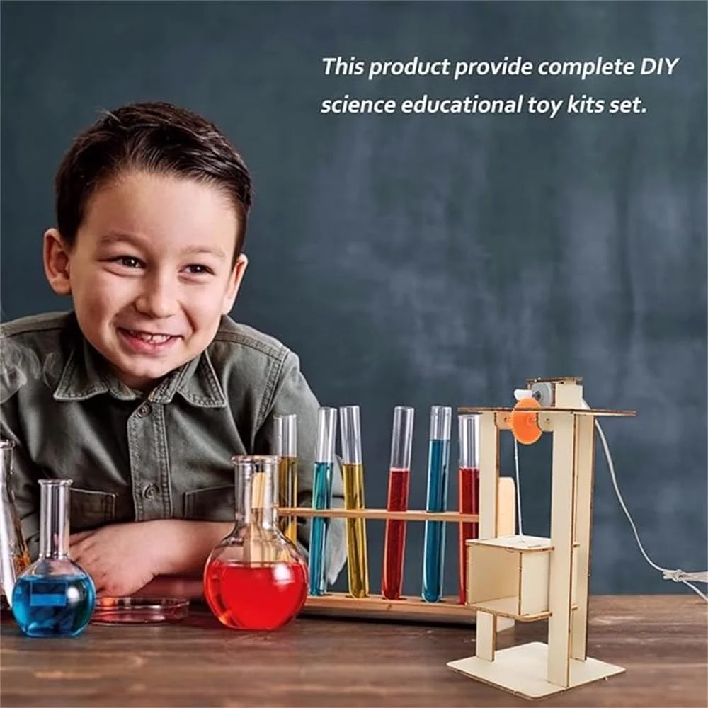 آسانسور چوبی DIY آزون، مجموعه آسانسور DIY کودکان مدل آسانسور، کیت ساخت صنایع دستی DIY اسباب بازی آموزشی زودهنگام، کیت های مدل سازی ساختمان با باتری برای کودکان، 10×8 سانتی متر