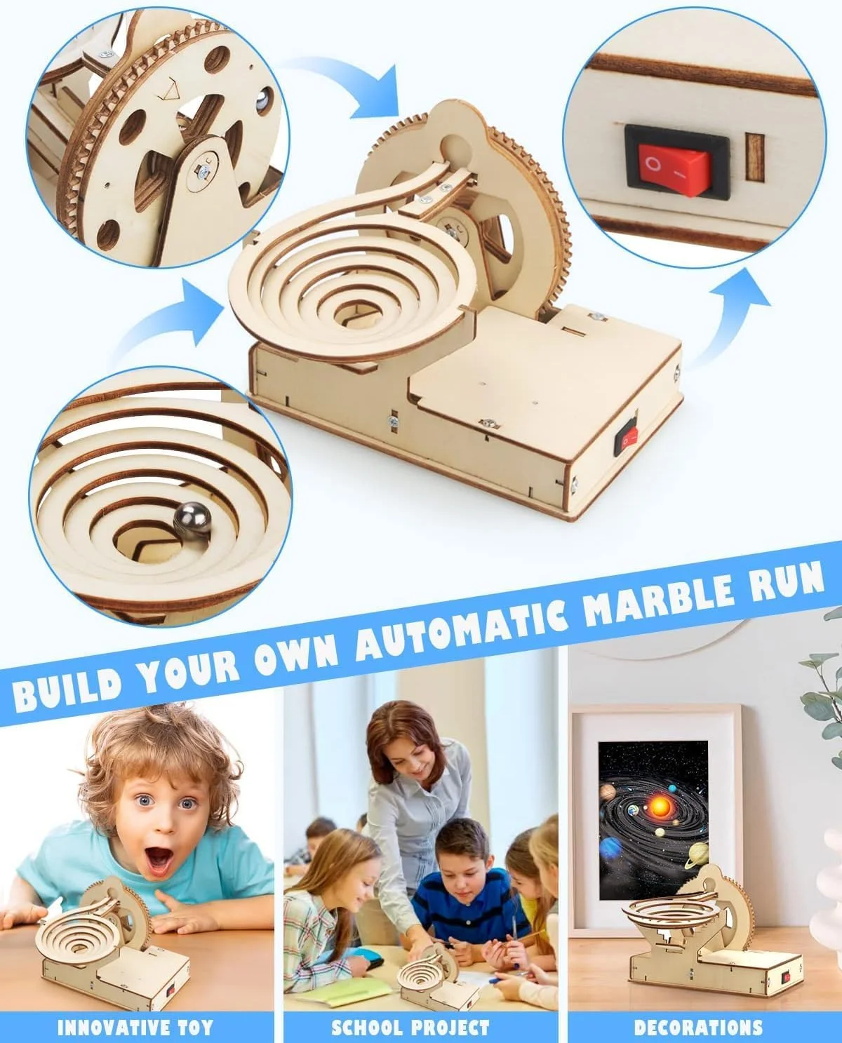 مجموعه 4 در 1 STEM آزون، پروژه های STEM برای کودکان 8 تا 12 سال، پازل های چوبی سه بعدی مونتاژی، اسباب بازی های ساختنی، کیت مدل کاردستی علمی آموزشی، هدیه برای پسران و دختران 8 9 10 11 12 ساله، 4 عدد