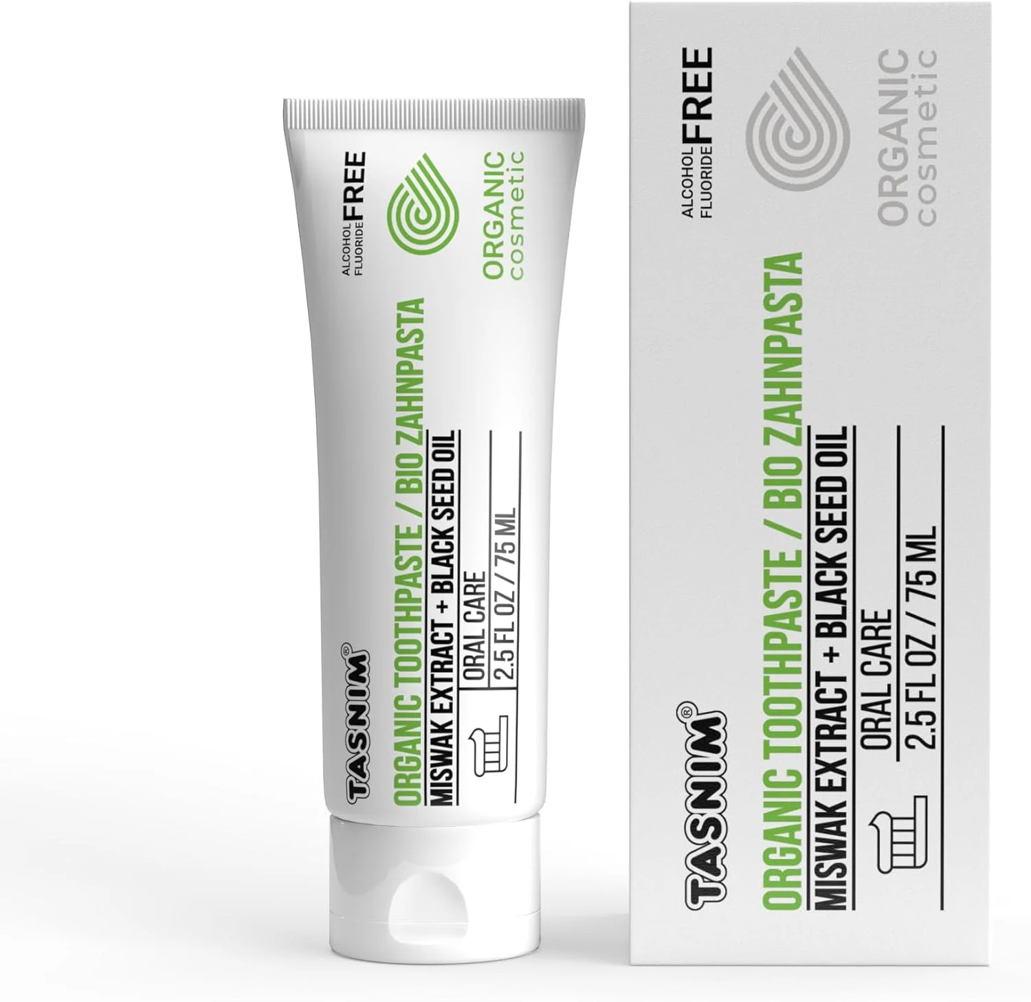 خمیر دندان ارگانیک تسنیم 75 میلی لیتر - خمیر دندان گیاهی طبیعی | بدون فلوراید | مراقبت از دندان های حساس با عصاره مسواک و روغن دانه سیاه ارگانیک | بدون SLS | دارای گواهی ارگانیک
