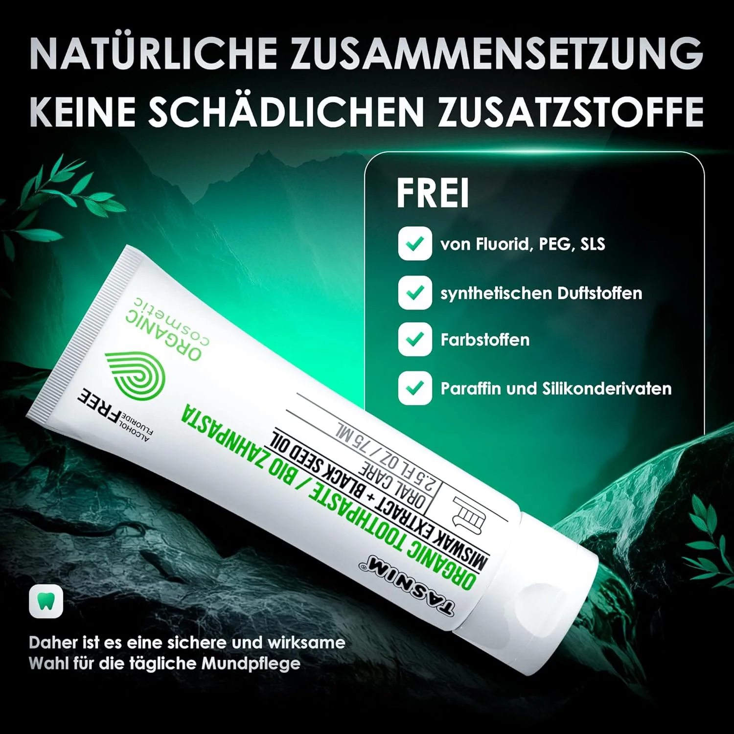 خمیر دندان ارگانیک تسنیم 75 میلی لیتر - خمیر دندان گیاهی طبیعی | بدون فلوراید | مراقبت از دندان های حساس با عصاره مسواک و روغن دانه سیاه ارگانیک | بدون SLS | دارای گواهی ارگانیک خمیر دندان ارگانیک تسنیم 75 میلی لیتر - خمیر دندان گیاهی طبیعی | بدون فلوراید | مراقبت از دندان های حساس با عصاره مسواک و روغن دانه سیاه ارگانیک | بدون SLS | دارای گواهی ارگانیک