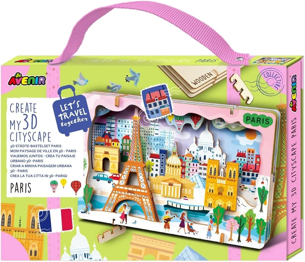 اونیر - پازل سه بعدی منظره شهری «بیایید با هم سفر کنیم» – مدل چوبی خودساز پاریس | بناهای دیدنی معروف را با راهنمای مصور بسازید | هدیه آموزشی مسافرتی برای کودکان و بزرگسالان