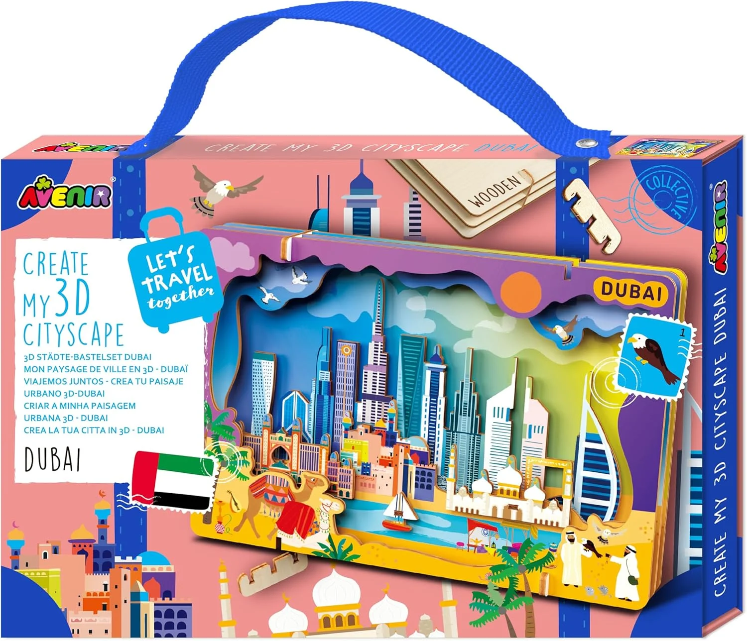 آونیر - پازل سه بعدی منظره شهری «بیایید با هم سفر کنیم» - مدل چوبی دبی | ساخت بناهای دیدنی معروف با راهنمای مصور | هدیه آموزشی مسافرتی برای کودکان و بزرگسالان