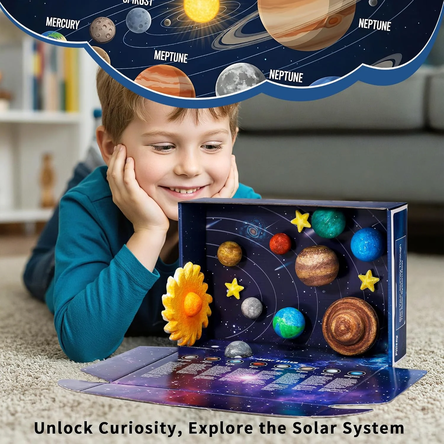 کیت مدل منظومه شمسی سه بعدی Pllieay، کیت منظومه شمسی با جعبه نمایش، 17 توپ فوم در اندازه های مختلف، 12 رنگدانه رنگی، برس، پالت، اسباب بازی های سیاره ای آموزشی DIY برای پروژه های علمی مدرسه