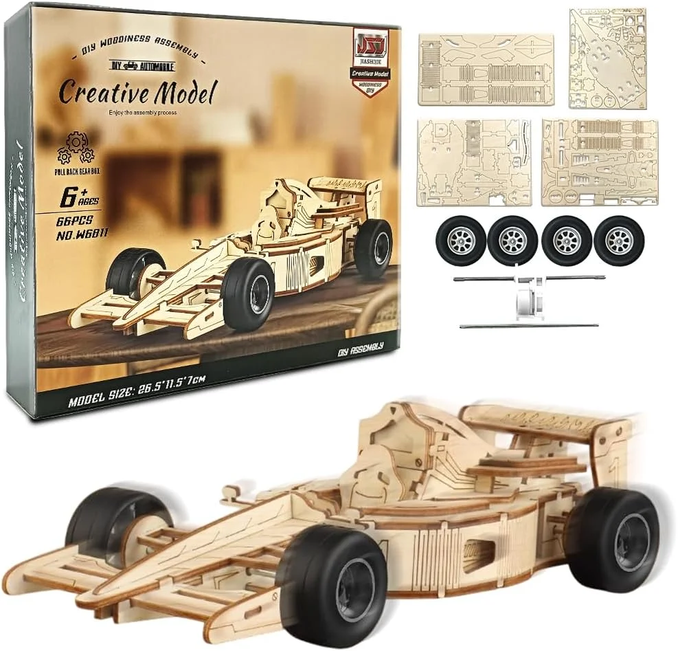 کیت مدل چوبی ماشین مسابقه سه بعدی برای بزرگسالان و کودکان، ماشین مسابقه، کیت های مدل هدیه برای نوجوانان و کودکان، مدل های دنده مکانیکی هدیه DIY برای مردان و پسران
