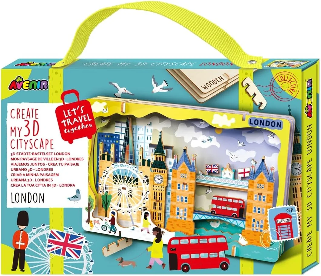 آونیر - پازل سه بعدی منظره شهر «بیایید با هم سفر کنیم» – مدل چوبی خودتان بسازید لندن | ساخت بناهای دیدنی معروف با راهنمای مصور | هدیه آموزشی مسافرتی برای کودکان و بزرگسالان