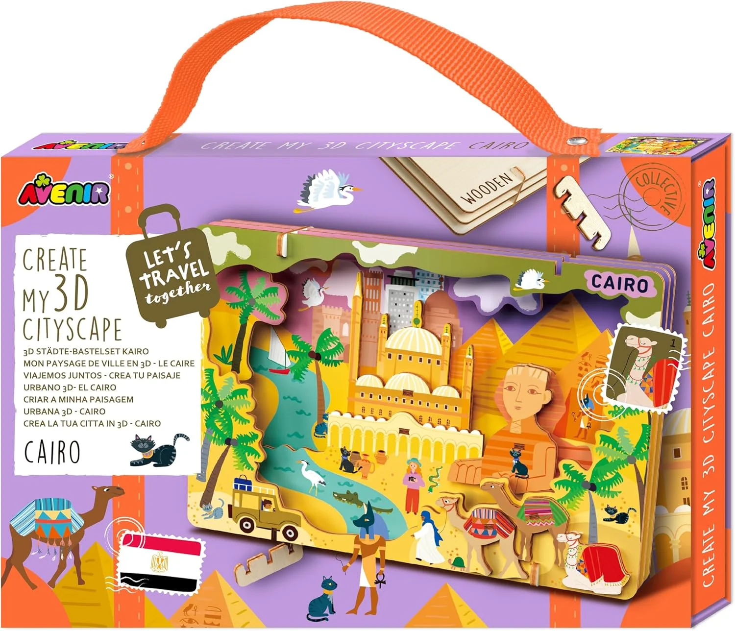 آونیر - پازل سه بعدی منظره شهری «بیایید با هم سفر کنیم» – مدل چوبی خودتان بسازید قاهره | ساخت بناهای دیدنی معروف با راهنمای مصور | هدیه آموزشی سفر برای کودکان و بزرگسالان