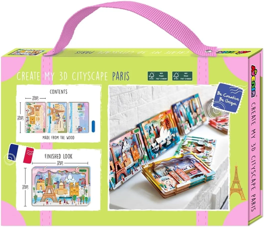 اونیر - پازل سه بعدی منظره شهری «بیایید با هم سفر کنیم» – مدل چوبی خودساز پاریس | بناهای دیدنی معروف را با راهنمای مصور بسازید | هدیه آموزشی مسافرتی برای کودکان و بزرگسالان