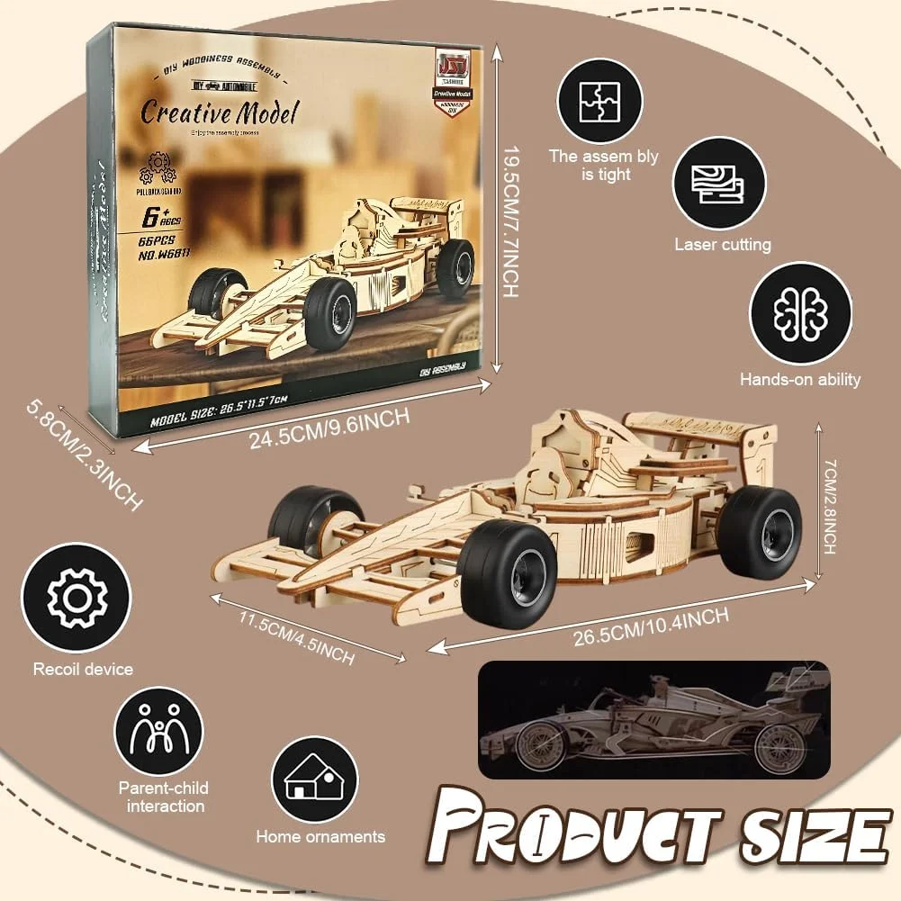 کیت مدل چوبی ماشین مسابقه سه بعدی برای بزرگسالان و کودکان، ماشین مسابقه، کیت های مدل هدیه برای نوجوانان و کودکان، مدل های دنده مکانیکی هدیه DIY برای مردان و پسران