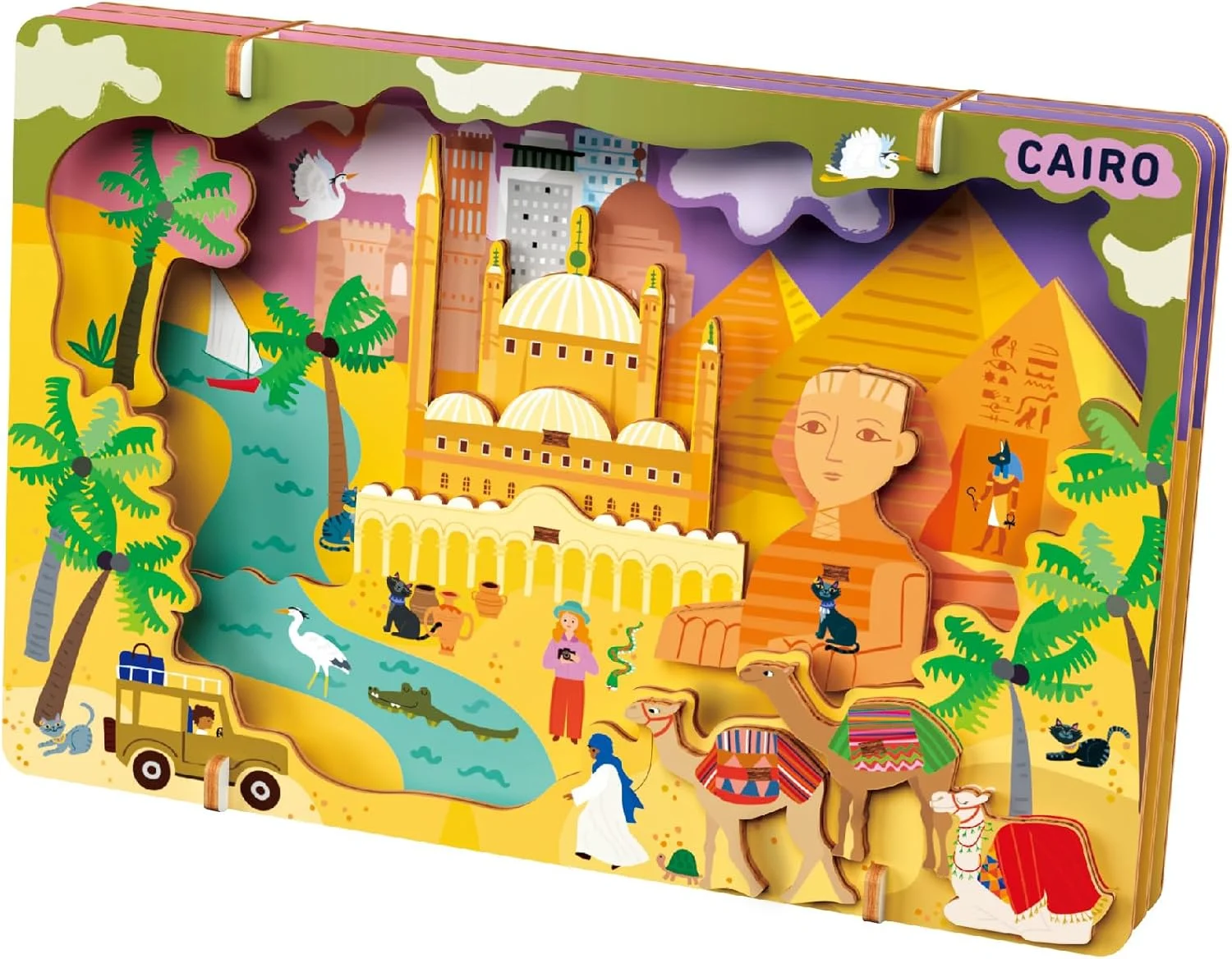 آونیر - پازل سه بعدی منظره شهری «بیایید با هم سفر کنیم» – مدل چوبی خودتان بسازید قاهره | ساخت بناهای دیدنی معروف با راهنمای مصور | هدیه آموزشی سفر برای کودکان و بزرگسالان