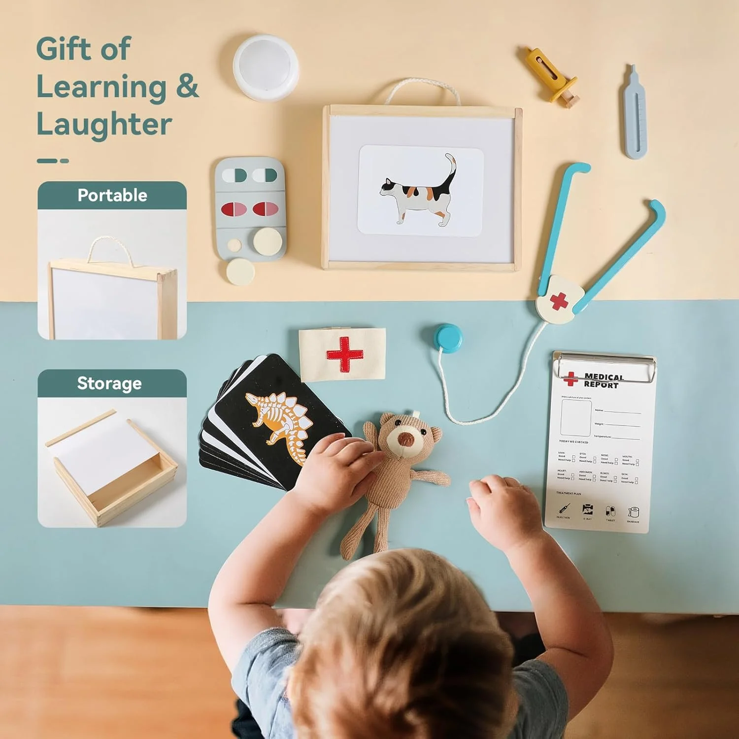 ست اسباب بازی دامپزشکی کودکانه و اسباب بازی STEM | آموزش آناتومی حیوانات با گوشی پزشکی، مدل های اندام/عضله، کارت های اشعه ایکس | بازی تعاملی برای پسران و دختران