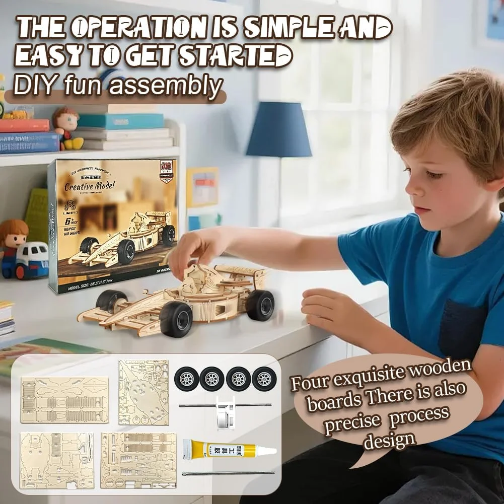کیت مدل چوبی ماشین مسابقه سه بعدی برای بزرگسالان و کودکان، ماشین مسابقه، کیت های مدل هدیه برای نوجوانان و کودکان، مدل های دنده مکانیکی هدیه DIY برای مردان و پسران