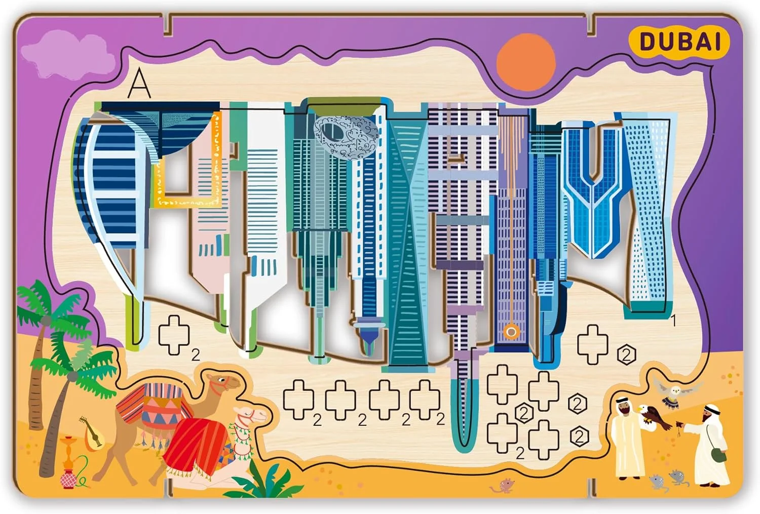 آونیر - پازل سه بعدی منظره شهری «بیایید با هم سفر کنیم» - مدل چوبی دبی | ساخت بناهای دیدنی معروف با راهنمای مصور | هدیه آموزشی مسافرتی برای کودکان و بزرگسالان
