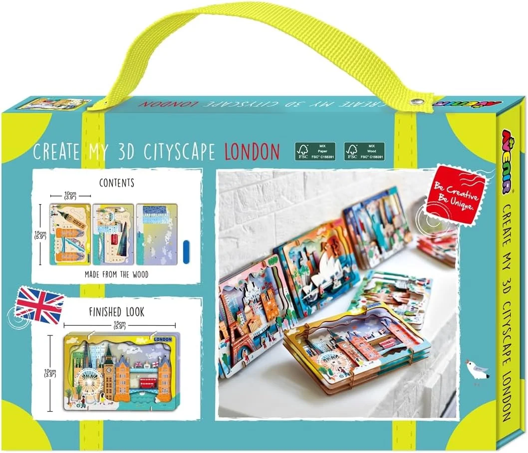 آونیر - پازل سه بعدی منظره شهر «بیایید با هم سفر کنیم» – مدل چوبی خودتان بسازید لندن | ساخت بناهای دیدنی معروف با راهنمای مصور | هدیه آموزشی مسافرتی برای کودکان و بزرگسالان