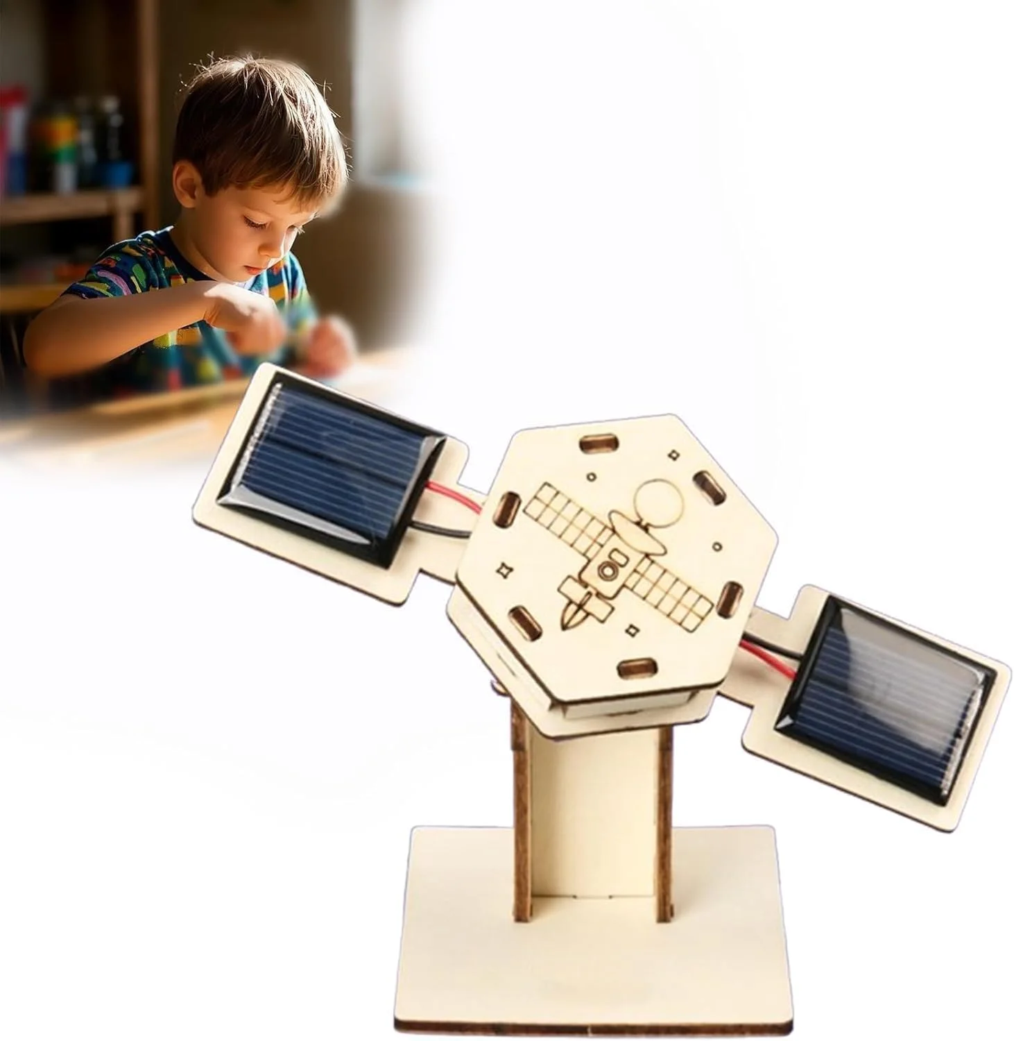 کیت پنل خورشیدی ماهواره ای KASTWAVE، مدل های خلاقانه ماهواره مصنوعی، مونتاژ ساخت و ساز سه بعدی DIY، صنایع دستی چوبی کودکان برای کاوش در اصول ماهواره های مصنوعی، ابزار آموزشی