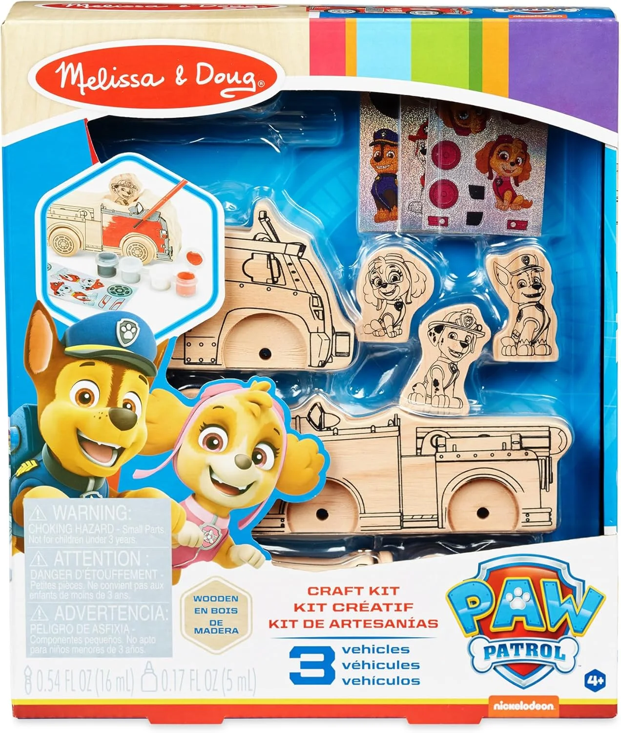 مجموعه کاردستی چوبی سگ های نگهبان Melissa & Doug – وسایل نقلیه – رنگ آمیزی و تزئین 3 مدل چوبی از وسایل نقلیه سگ های نگهبان با رنگ، قلم مو و برچسب – فعالیت هنری و کاردستی خلاقانه برای کودکان بالای 4 سال | MD33266