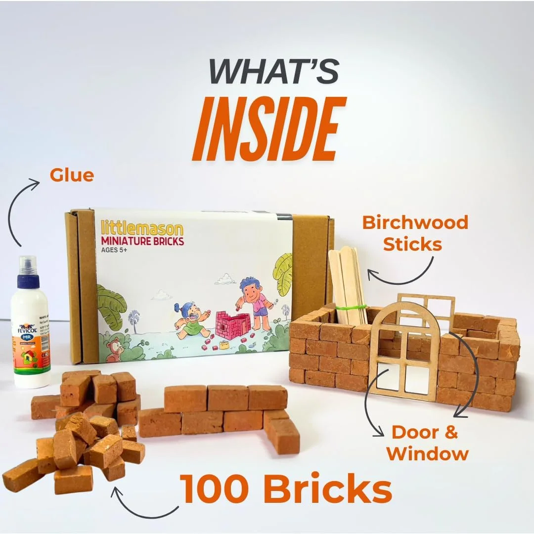 آجرهای مینیاتوری littleplay®، 100 آجر، کیت DIY، ساخت خانه، فعالیت سرگرم کننده و خلاقانه، هدیه برای کودکان، دختران، پسران، 5 سال به بالا