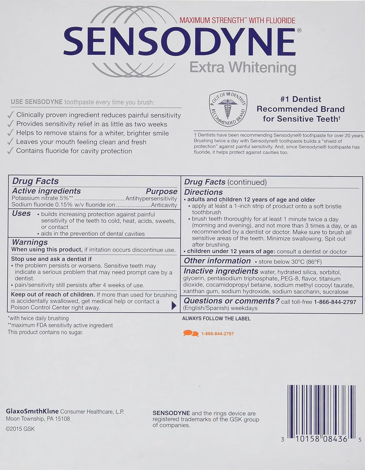 سنسوداین حداکثر قدرت و سفید کننده اضافی (بسته 4 عددی) وزن خالص 184 گرم در هر تیوب، 736 گرم سنسوداین حداکثر قدرت و سفید کننده اضافی (بسته 4 عددی) وزن خالص 184 گرم در هر تیوب، 736 گرم