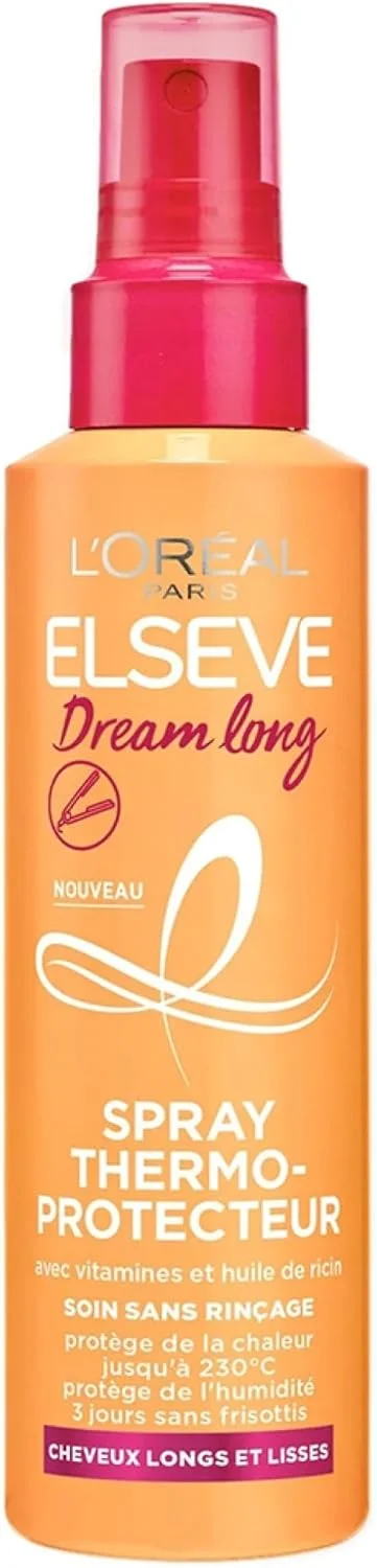 اسپری محافظ حرارتی مو لورآل پاریس مناسب موهای بلند - موهای صاف و محافظت شده در برابر حرارت - روغن کرچک - Elseve Dream Long - 150 میلی لیتر