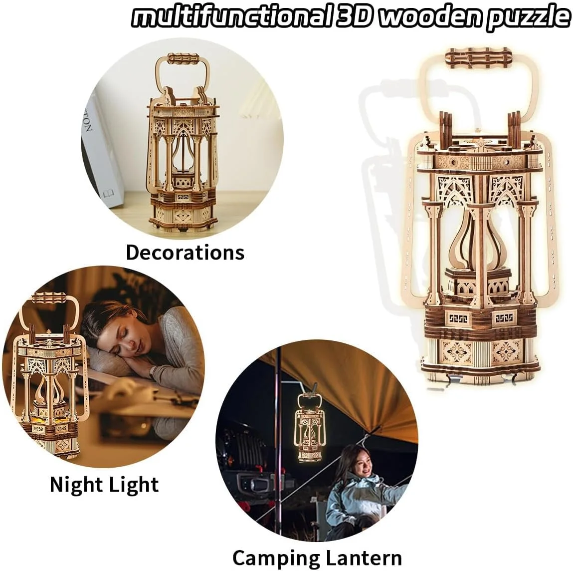 پازل های چوبی سه بعدی برای بزرگسالان، فانوس پازل سه بعدی ال ای دی 145 قطعه، کیت های مدل سازی چوبی سه بعدی برای بزرگسالان، ساخت با الوار، بدون نیاز به چسب یا ابزار دیگر، بهترین هدیه خلاقانه برای کودکان، دکوراسیون عتیقه