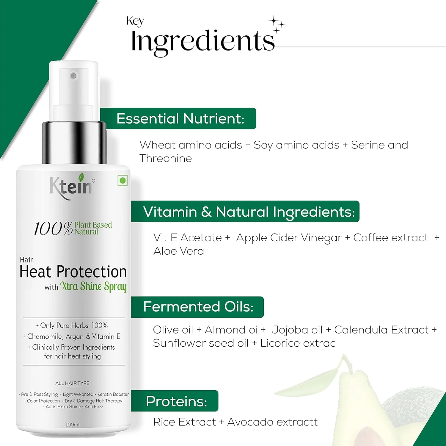 اسپری محافظ حرارت مو گیاهی Ktein با درخشش فوق العاده، بابونه، آرگان و ویتامین E حجم 100 میلی لیتر اسپری محافظ حرارت مو گیاهی Ktein با درخشش فوق العاده، بابونه، آرگان و ویتامین E حجم 100 میلی لیتر