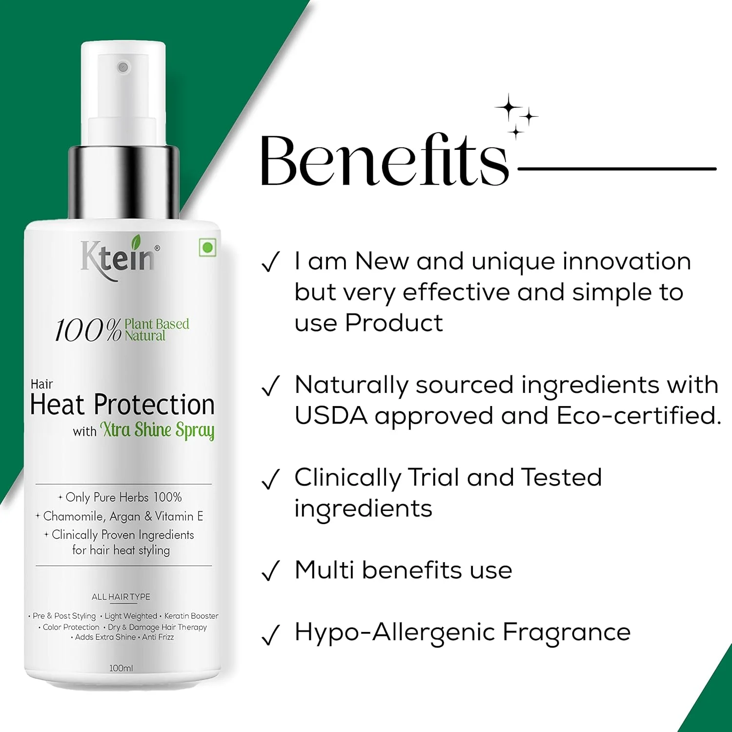 اسپری محافظ حرارت مو گیاهی Ktein با درخشش فوق العاده، بابونه، آرگان و ویتامین E حجم 100 میلی لیتر اسپری محافظ حرارت مو گیاهی Ktein با درخشش فوق العاده، بابونه، آرگان و ویتامین E حجم 100 میلی لیتر