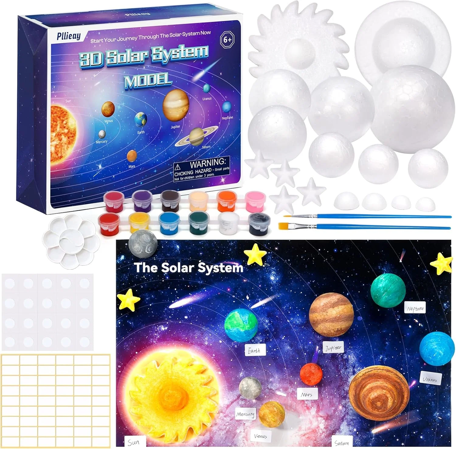 کیت مدل منظومه شمسی Pllieay، کیت منظومه شمسی سه بعدی با صفحه نمایش، 17 توپ فومی، 12 رنگدانه رنگی، برس، پالت، اسباب بازی مدل سیارات DIY برای پروژه های علمی مدرسه کودکان کیت مدل منظومه شمسی Pllieay، کیت منظومه شمسی سه بعدی با صفحه نمایش، 17 توپ فومی، 12 رنگدانه رنگی، برس، پالت، اسباب بازی مدل سیارات DIY برای پروژه های علمی مدرسه کودکان