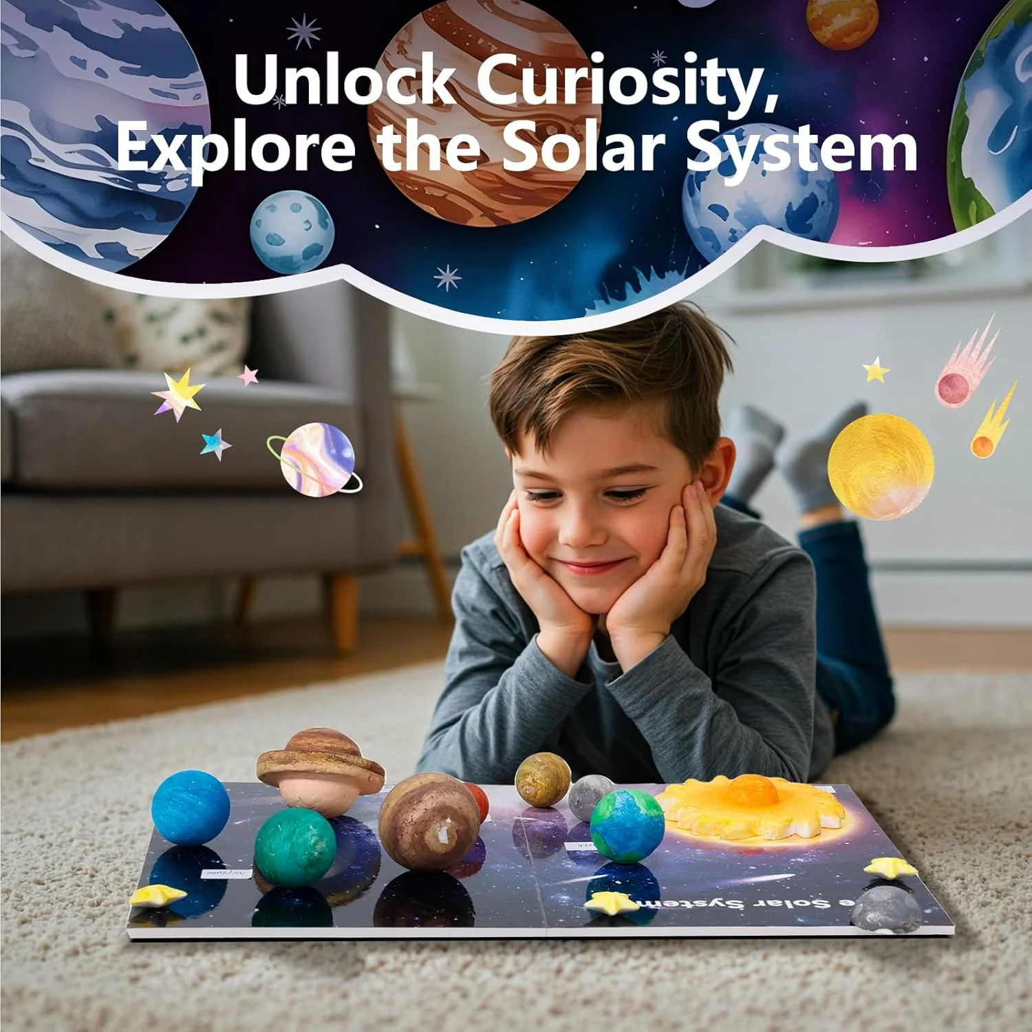 کیت مدل منظومه شمسی Pllieay، کیت منظومه شمسی سه بعدی با صفحه نمایش، 17 توپ فومی، 12 رنگدانه رنگی، برس، پالت، اسباب بازی مدل سیارات DIY برای پروژه های علمی مدرسه کودکان
