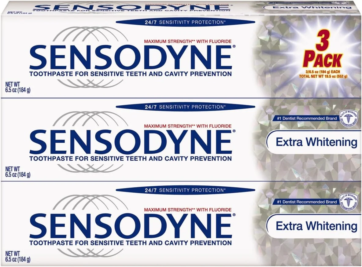 خمیر دندان سنسوداین محافظت 24/7 از حساسیت، سفید کننده اضافی، لوله های 6.5 اونسی (بسته 3 عددی) خمیر دندان سنسوداین محافظت 24/7 از حساسیت، سفید کننده اضافی، لوله های 6.5 اونسی (بسته 3 عددی)