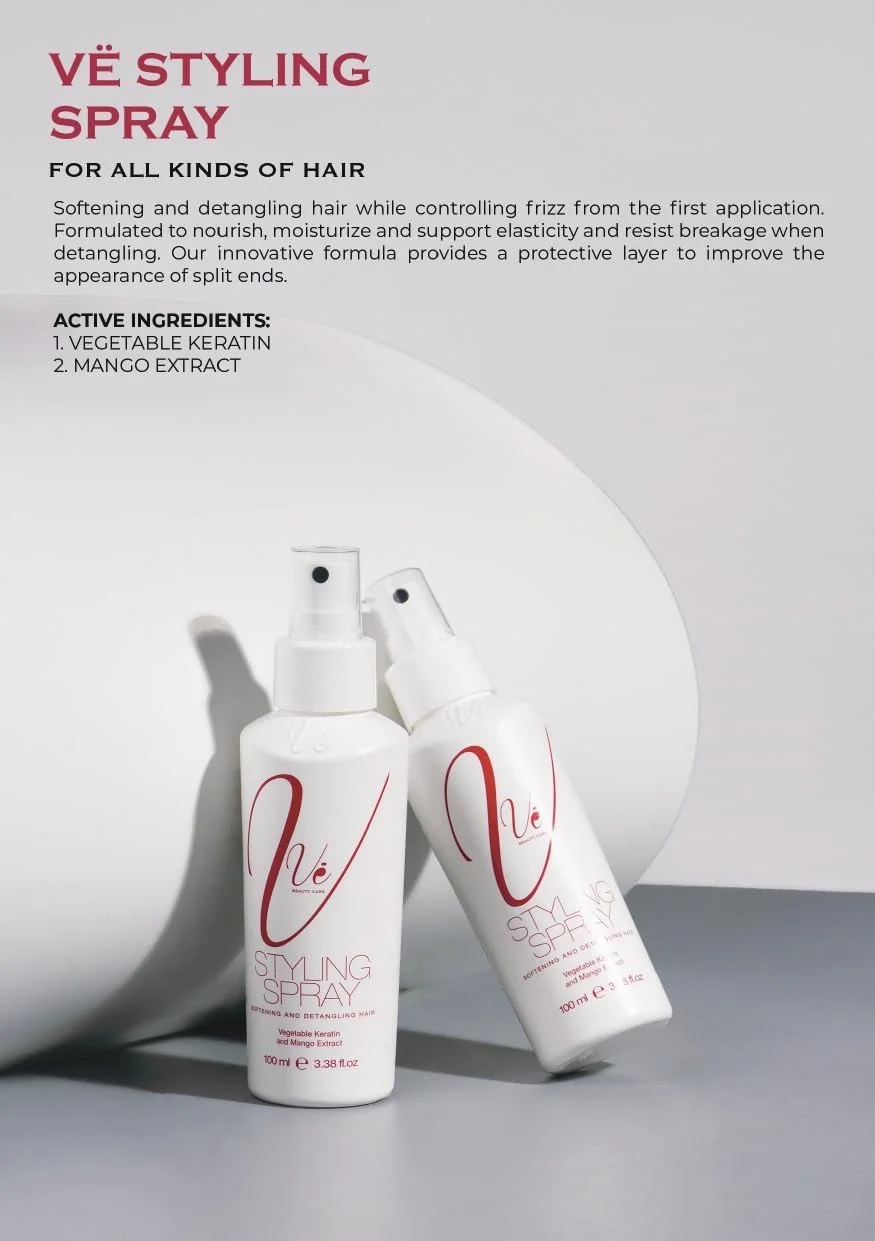 اسپری حالت دهنده مو وی بیوتی کر 100 میلی لیتر - اسپری ضد وز، باز کننده گره و نرم کننده مو با کراتین گیاهی و عصاره انبه | فرمول مغذی بدون نیاز به آبکشی برای موهای صاف و سالم